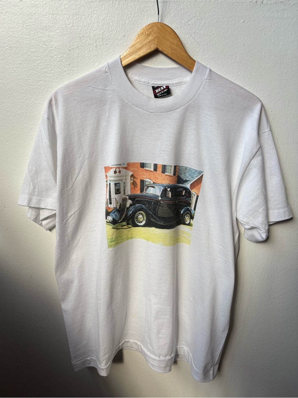 90s Fruit of the Loom classic cars white cotton tee